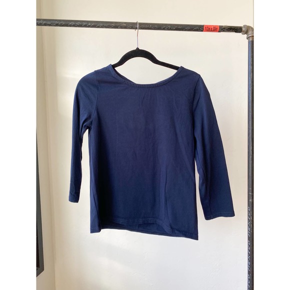 J. CREW Women's Navy Tie Back/Keyhole Back Mariner Three Quarter Sleeve Tee sz S - Picture 5 of 11